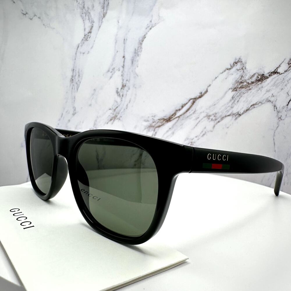 New GUCCI Sunglasses Black 54mm Square Gold Letter Logo Red Green Web Mens - Picture 10 of 15
